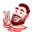 pixel art of pascal throwing a peace sign